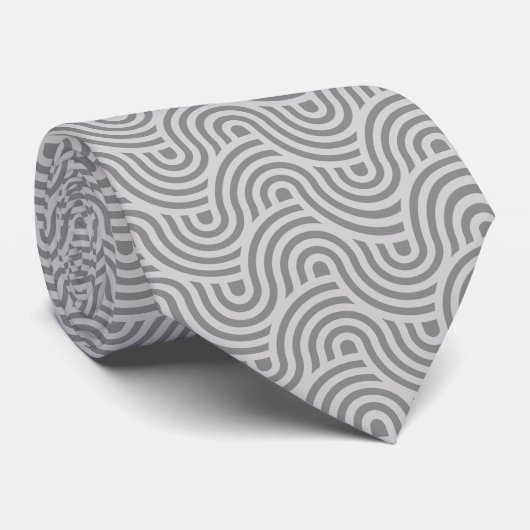 Cravate Black and Grey Modern Geometric Wavy Curved Lines (Roulé)