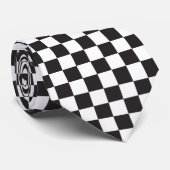 Cravate Black and White Checkered Pattern Neck Tie (Roulé)