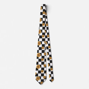 Cravate Black and White Checkered & Sunflower Print