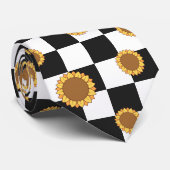 Cravate Black and White Checkered & Sunflower Print (Roulé)
