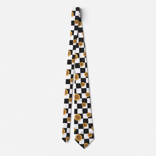 Cravate Black and White Checkered & Sunflower Print (Dos)