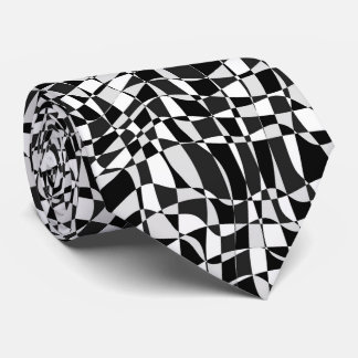 Cravate Black and White Checkered Warp Pattern