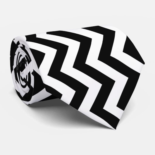 Cravate Black And White Chevron Pattern (Roulé)