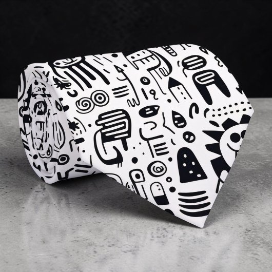 Cravate Black and White Doodles Custom Necktie