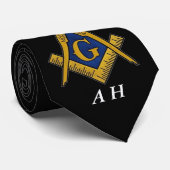 Cravate Black and White Masonic Freemason Monogram (Roulé)