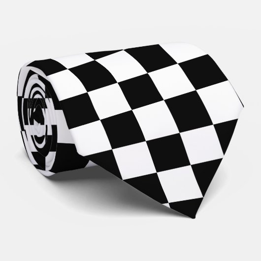 Cravate Black and White Racing Silks Checks Derby (Roulé)