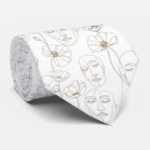 Cravate Black and White Vintage Floral Face Line Pattern 3 (Roulé)