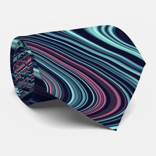 Cravate Black Blue Rose Wavy Marbling Agate Abstraction (Roulé)