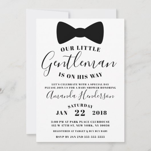 Cravate Black Bow Baby shower Gentleman Invitation (Devant)