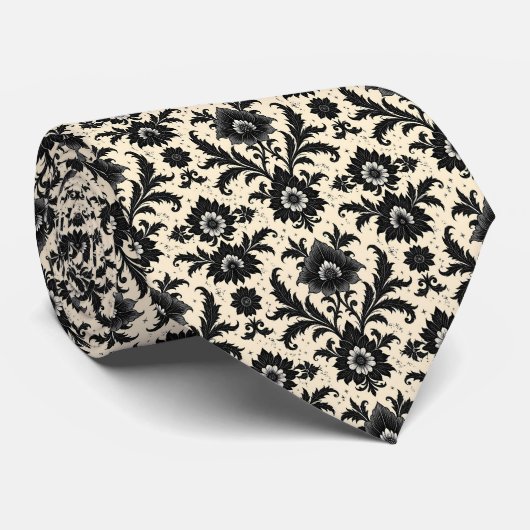Cravate Black Damask on Sepia (Roulé)