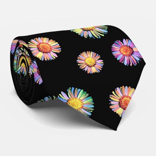 Cravate Black Elegant & Colorful Classy Floral Boho Daisy (Roulé)