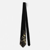 Cravate Black & Faux Gold Peony Moderne Line Florale Maria (Devant)