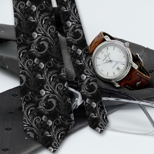 Cravate Black Floral Paisley Motif