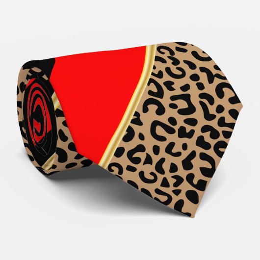 Cravate Black, Gold and Red Diagonal Stripe Leopard (Roulé)