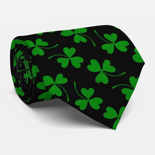 Cravate Black & Green St Patrick's Day Shamrock Motif (Roulé)