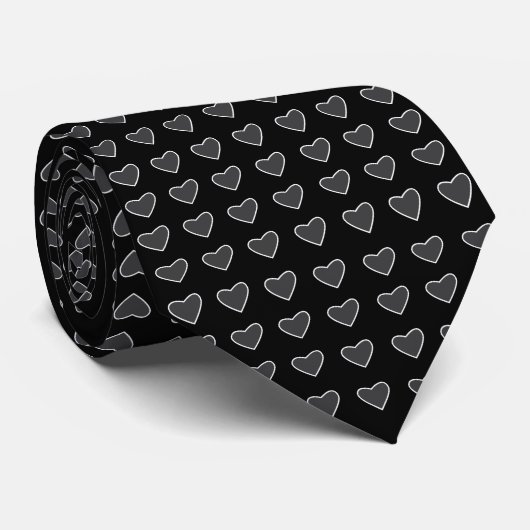 Cravate Black Grey Love Hearts Motif (Roulé)
