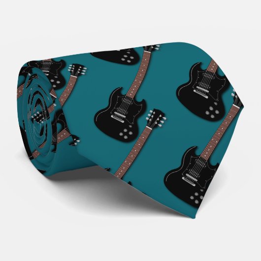 Cravate Black Guitares sur musicien Turquoise Membre de ba (Roulé)