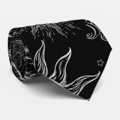 Cravate Black Magic Vintage Céleste Soleil Lune Étoiles  (Roulé)