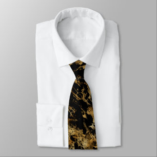 Cravate Black Marbre Or Swirl Abstrait Motif Hommes
