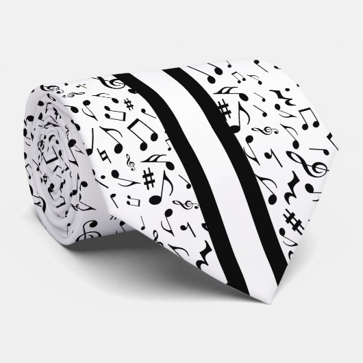 Cravate Black Music Notes sur WHITE (Roulé)