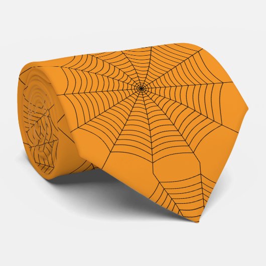 Cravate Black orange spider web Halloween pattern (Roulé)