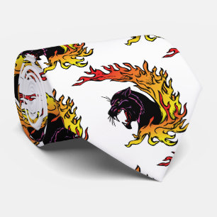 Cravate Black Panther Head Flames Sports Football Necktie