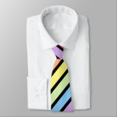 Cravate Black Pastel Rainbow Diagonal Stripe Neck Tie (Attaché)