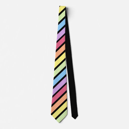 Cravate Black Pastel Rainbow Diagonal Stripe Neck Tie (Devant)