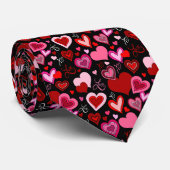 Cravate Black Pink Red Hearts Love Pattern (Roulé)