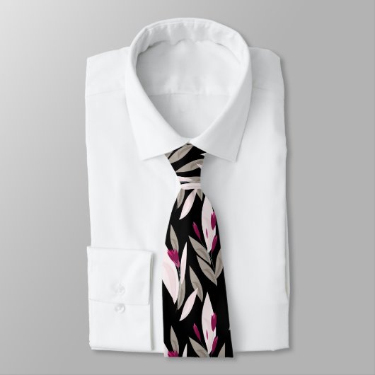 Cravate Black purple abstract red retro flower pattern (Attaché)