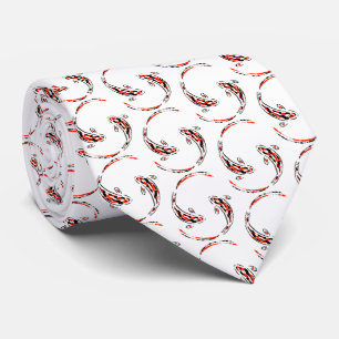 Cravate Black & Red Japanese Koi Fish Artistic Pattern