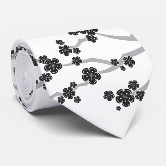 Cravate Black Sakura Cerry Fleurs Fleurs Fleurs Oriental Z (Roulé)