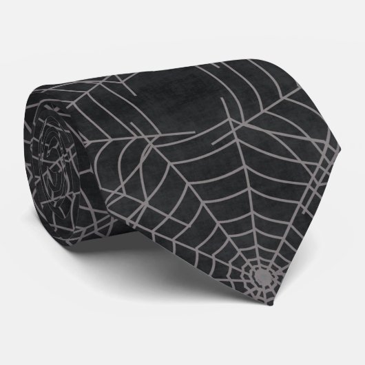 Cravate Black Spider Webs Halloween Grunge (Roulé)