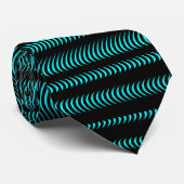 Cravate Black Wavy Lines - Sur Cyan (Roulé)