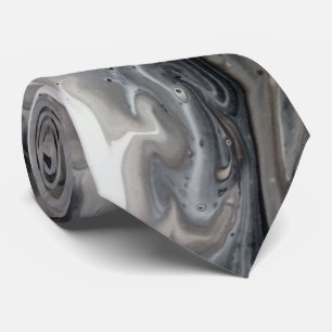 Cravate Black White Fluid Marble Liquid Abstract Art