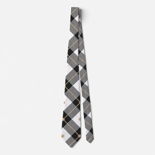 Cravate Black White Gold Plaid Men's (Devant)