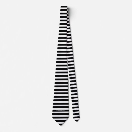 Cravate Black White Horizontal Preppy Stripe Nom monogram (Devant)