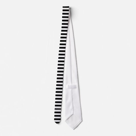 Cravate Black White Horizontal Preppy Stripe Nom monogram (Dos)