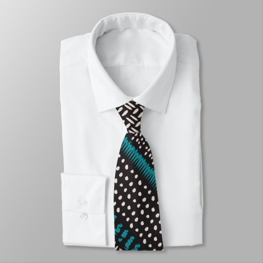 Cravate Black White Teal Dots Spots Zigzags Pattern (Attaché)
