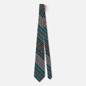 Cravate Black White Teal Dots Spots Zigzags Pattern (Devant)