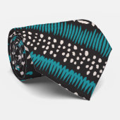 Cravate Black White Teal Dots Spots Zigzags Pattern (Roulé)