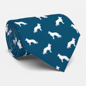 Cravate Blanc Allemand Berger Chien Silhouettes Motif Bleu (Roulé)