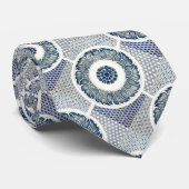 Cravate Blanc bleu Floral chinois rond (Roulé)