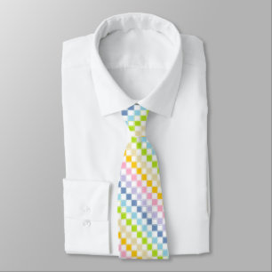 Cravate Blanc en pastel Checkered rayé d'arc-en-ciel
