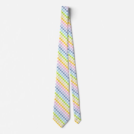 Cravate Blanc en pastel Checkered rayé d'arc-en-ciel (Devant)