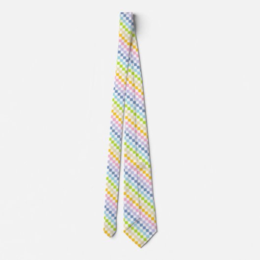 Cravate Blanc en pastel Checkered rayé d'arc-en-ciel (Dos)