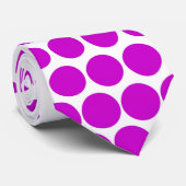 Cravate Blanc moderne de pois magenta (Roulé)