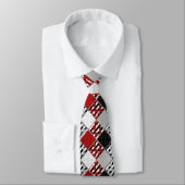 Cravate Blanc noir avec patchwork rétro rouge (Attaché)