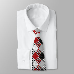 Cravate Blanc noir avec patchwork rétro rouge