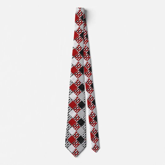 Cravate Blanc noir avec patchwork rétro rouge (Devant)